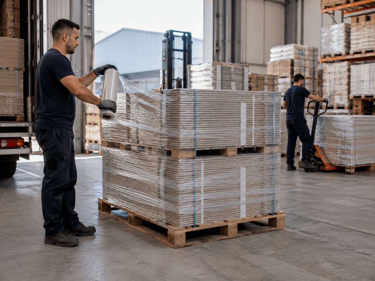 Stretch film protecting electronics and hardware products in a warehouse