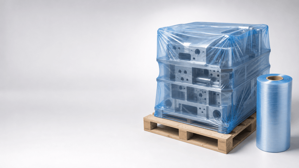 Blue VCI shrink film rolls for corrosion protection of metal products