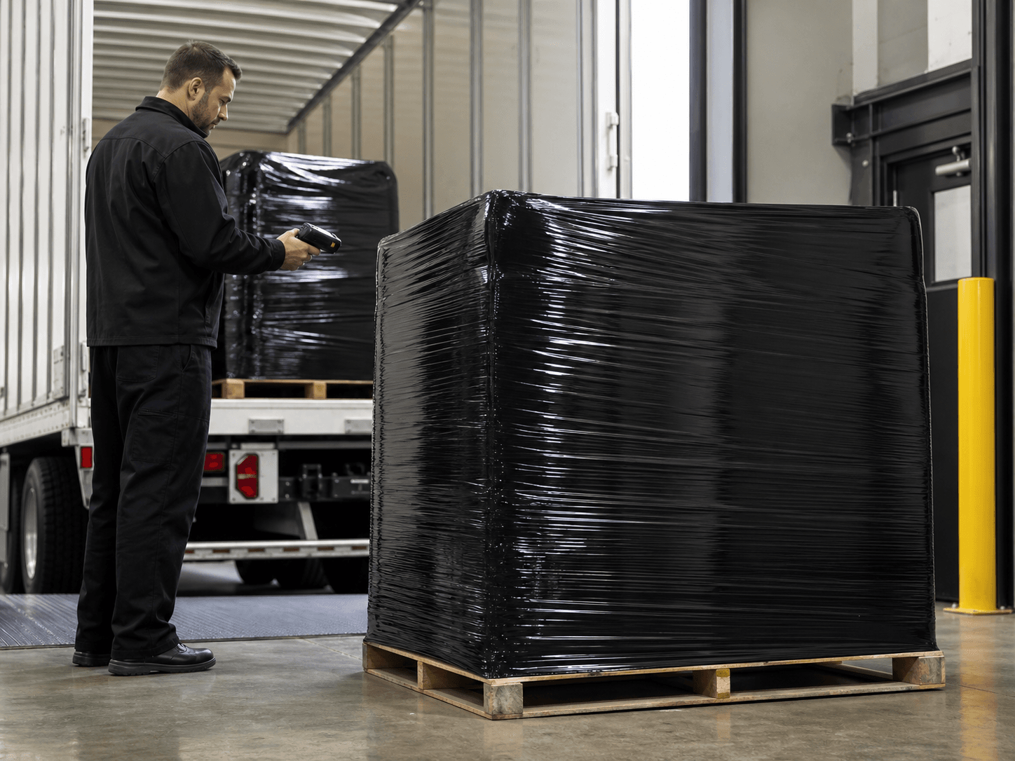 Opaque colored stretch film protecting confidential shipments during storage and delivery