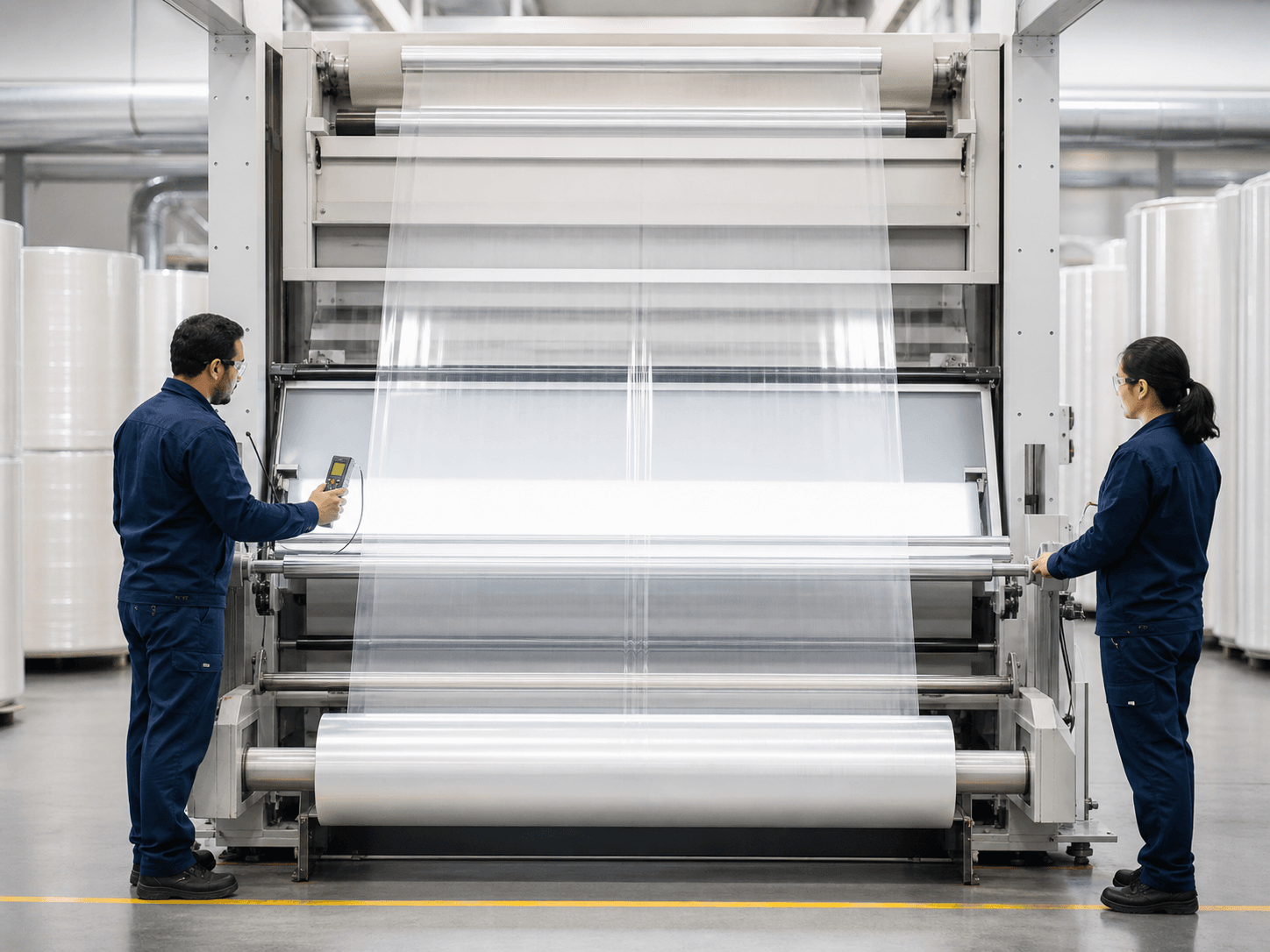 Jumbo stretch film rolls for large-scale packaging material manufacturing