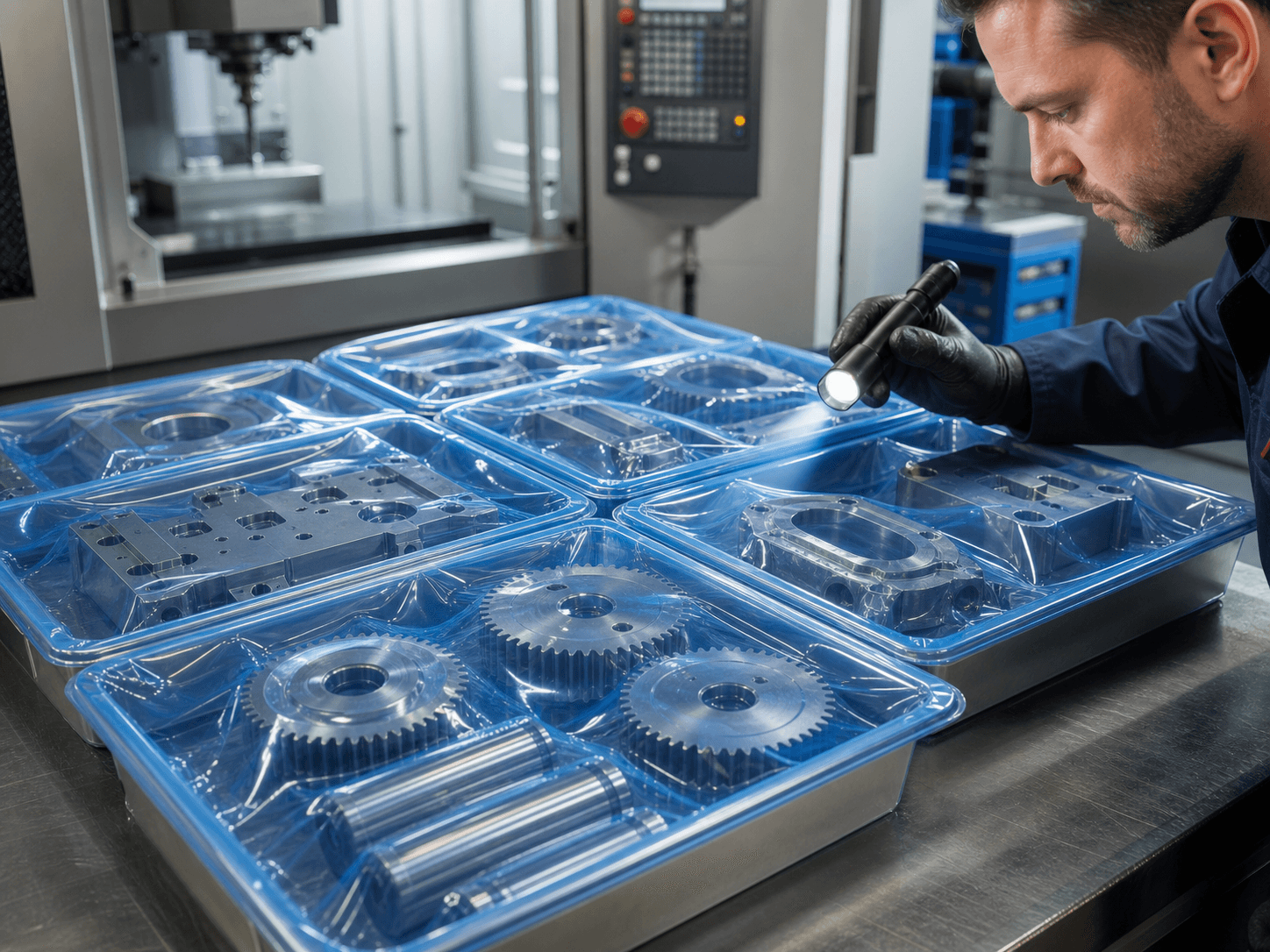 VCI shrink film protecting automotive and metal hardware components