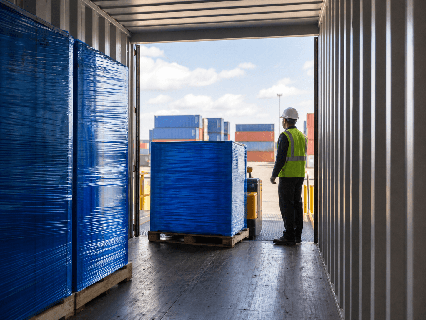 Colored stretch film protecting and identifying export goods during international transportation
