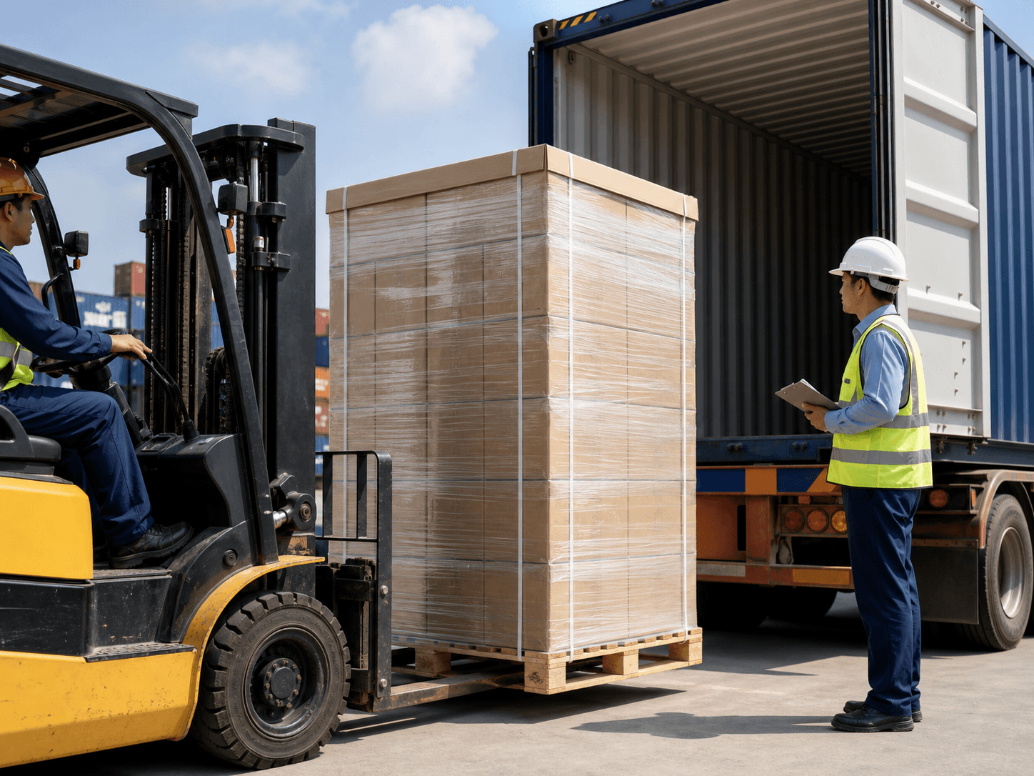 Pre-stretch film protecting export goods for international transportation