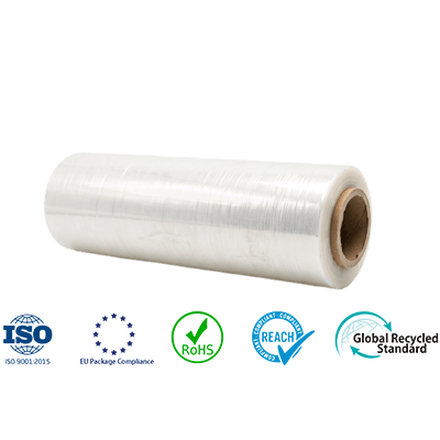 Hand stretch film rolls for manual pallet wrapping