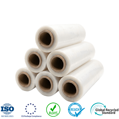Machine stretch film rolls for automatic pallet wrapping