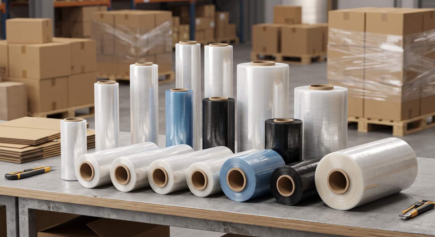 Customized hand and machine stretch film rolls in different sizes and colors