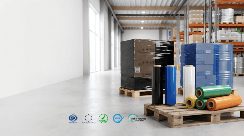 Colored stretch film rolls for load identification and privacy protection