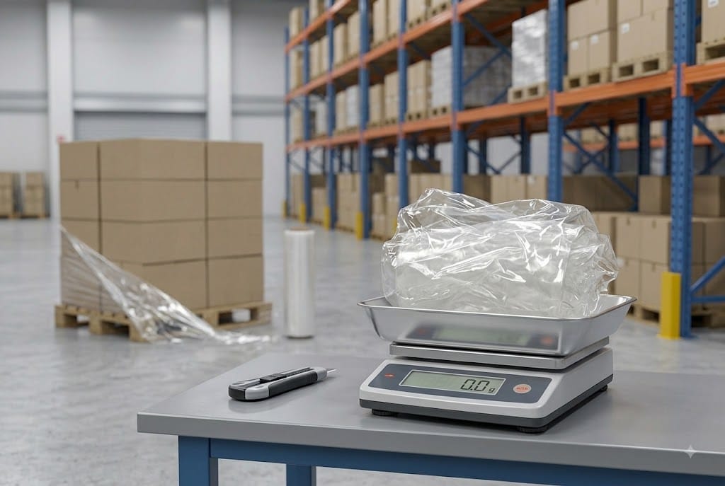 Hand and machine stretch film rolls used for roll weight and gauge calculations