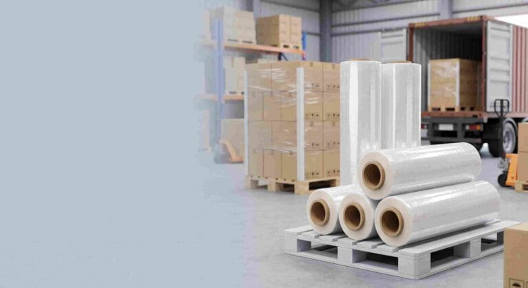 Stretch film rolls prepared for export shipping from China