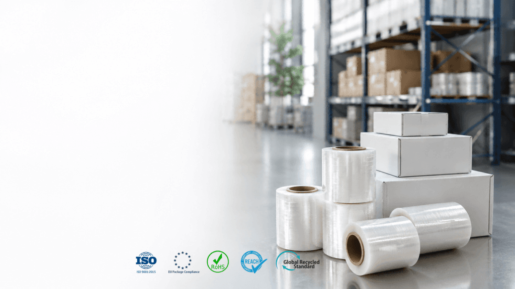 Jumbo stretch film master rolls for converting and rewinding