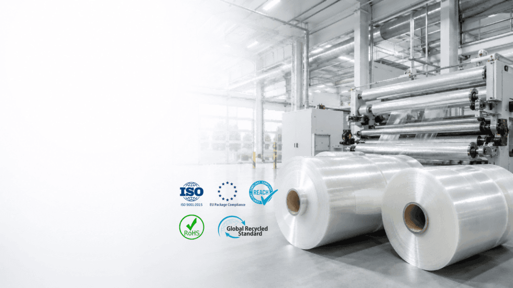 Jumbo stretch film master rolls for converting and rewinding